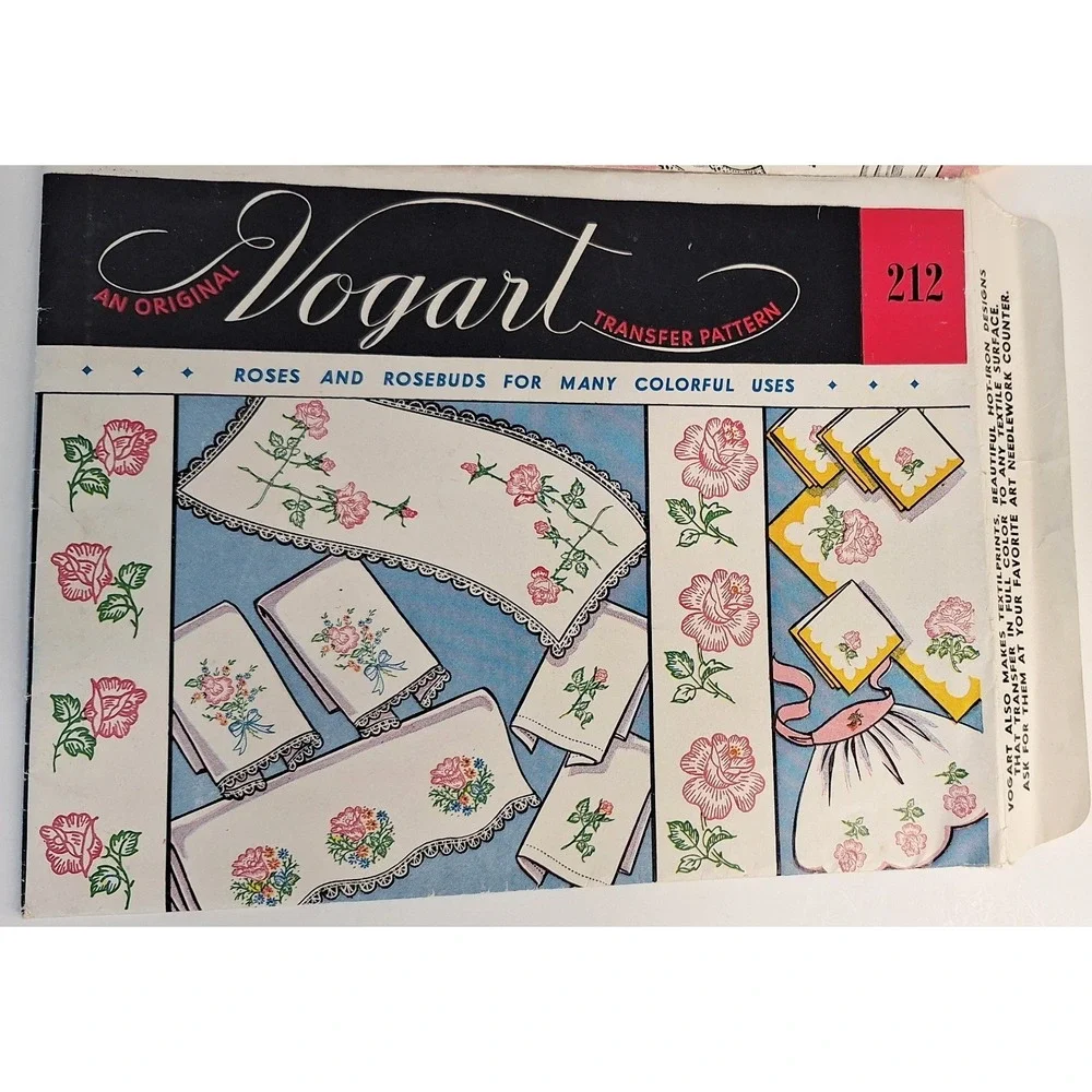 Lot Of 2 Vogart Transfer Floral Patterns Pillowcases Dresser‎ Scarves Towel